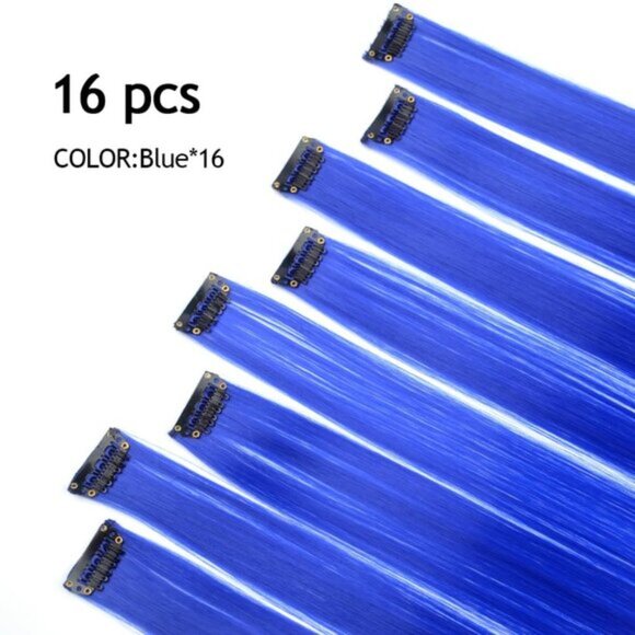 16PCS 22Inch Blue Clip-in Hair Extensions, Straight Colored Highlights for Women - Picture 3 of 7